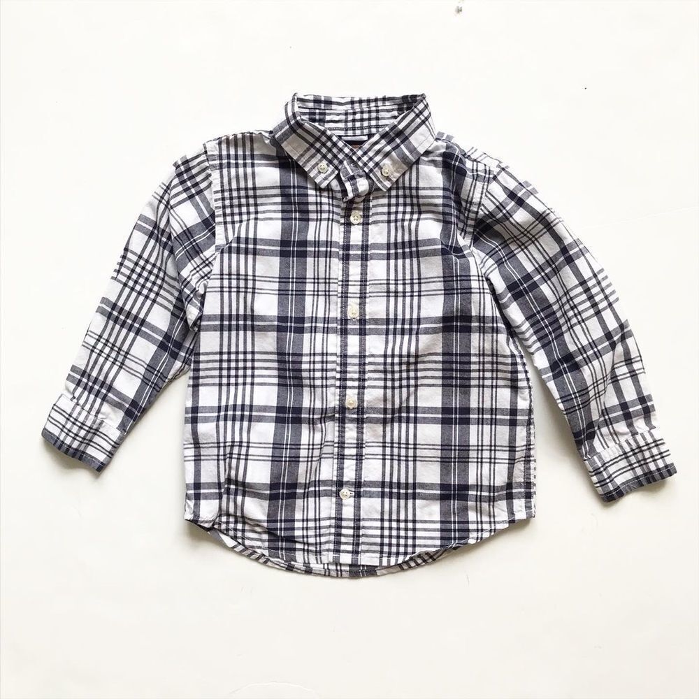 Gymboree navy/white plaid button down shirt EUC 3T